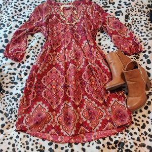 Peach Love Retro Print Shift Dress Size Small